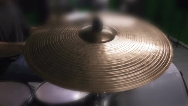 Drummer Playing energetically, Crash Cymbal Close Up