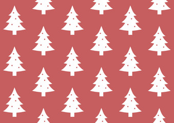 Gift Wrap Christmas Tree on Red Background Pattern