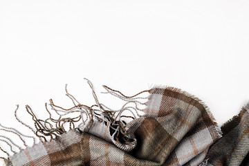 Warm plaid. Copy space. Flat lay, top view