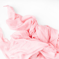 Smooth elegant pink transparent cloth on white background.
