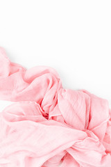 Fototapeta na wymiar Smooth elegant pink transparent cloth on white background.