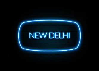 New Delhi  - colorful Neon Sign on brickwall