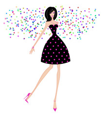 Chic Woman in a Party Dress With Confetti