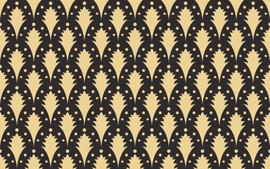 Seamless antique palette black and gold art deco peacock vintage pattern vector