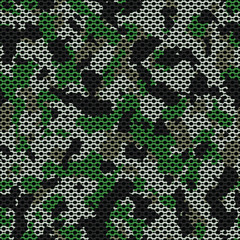 Seamless green gray brown and black camouflage with canvas mesh military fashion pattern vector