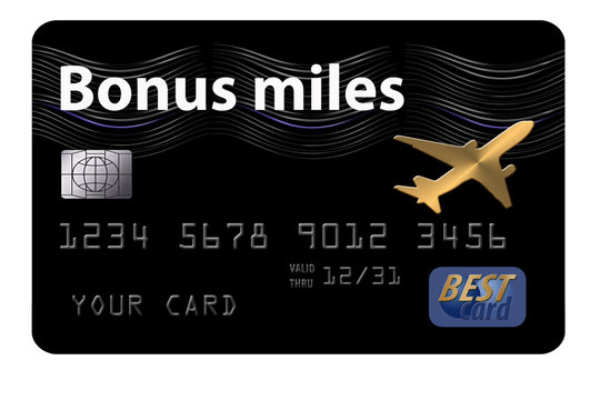 Air Miles, Air Rewards, Travel Rewards Credit Card With Airplane Design.