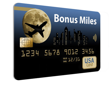 Air Miles, Air Rewards, Travel Rewards Credit Card With Airplane Design.