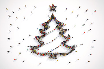 People form the shape of a christmas tree. 3D Rendering