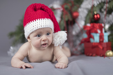 Little cute baby girl with santa hat