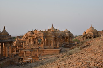 Fototapeta premium beautiful ancient cenotaphs of rawal kings in bada baag jaisalmer rajasthan india