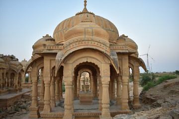 beautiful ancient cenotaphs of rawal kings in bada baag jaisalmer rajasthan india