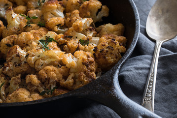 Roasted Cauliflower in a Cast-Iron Skillet