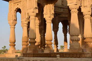 beautiful ancient cenotaphs of rawal kings in bada baagh jaisalmer rajasthan india