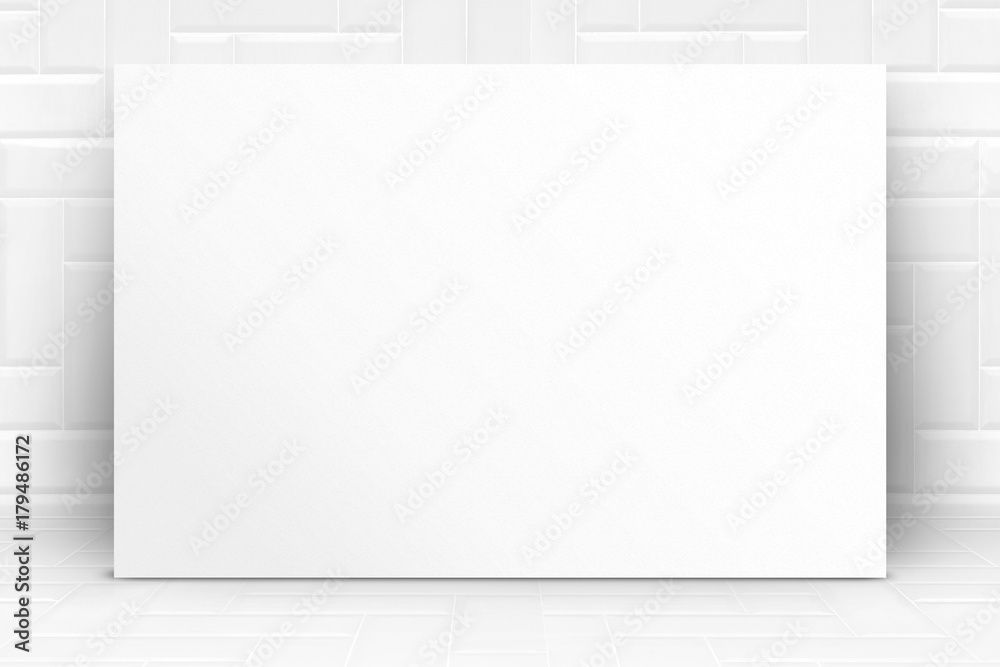Leinwandbilder white poster mock up in glossy white tile ceramic room,modern texture background,wall ,business pres