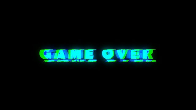 Game over text with bad signal. Glitch effect. Seamless loop