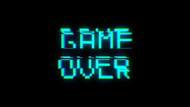 Game over text with bad signal. Glitch effect. Seamless loop