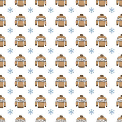 Winter season doodle clothes seamless pattern. Hand drawn sketch elements warm raindeer sweater socks, gloves and hats. vector background illustration.