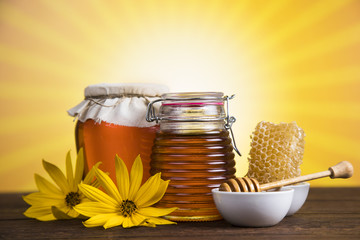Jar of liquid honey