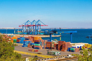 Cargo container terminal port in Odessa - obrazy, fototapety, plakaty