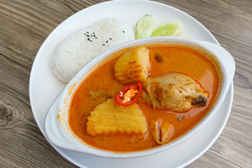 Chicken mussaman curry famous delicious Thai food with rice