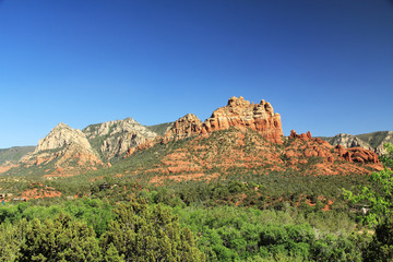 Fototapeta na wymiar Red rock formation in Red Rock State Park along Oak Creek Canyon, a riparian habitat in Verde Valley, within Yavapai county, Sedona, Arizona, USA including Coconino National Forest.