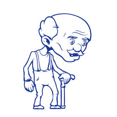 Grandfather standing with stick. Hand drawn cartoon vector illustration, eps 10.