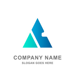 Blue Triangle A Letter Technology Building Real Estate House Logo Vector Illustration