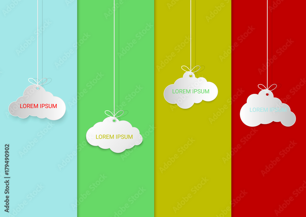 Poster speech bubble or white blank hanging paper clouds. sales design element, store decoration, price fra
