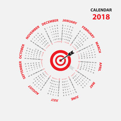 2018 Calendar Template.Calendar for 2018 year.Calendar Starts from Sunday.Vector design stationery template.Flat style color vector illustration.Yearly calendar template.
