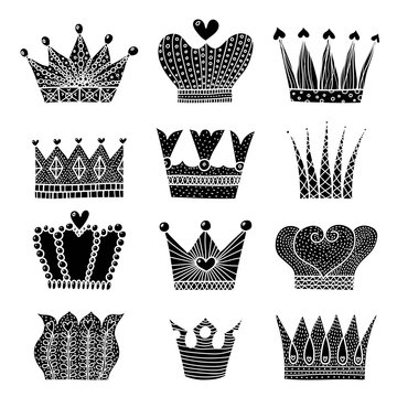 Black stickers with crowns. Cute set.