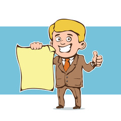 Businessman showing a document. Vector illustration, eps 10.