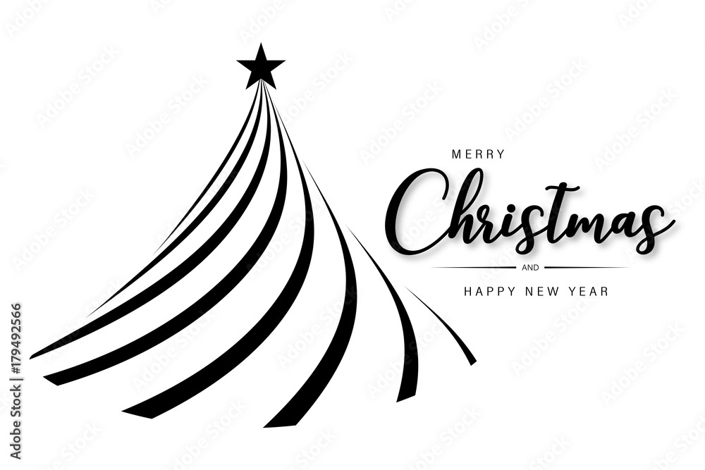 Poster Merry Christmas and Happy new year text with Christmas tree and star simple design vector eps10.
