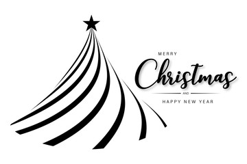 Merry Christmas and Happy new year text with Christmas tree and star simple design vector eps10.