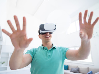 man using VR-headset glasses of virtual reality