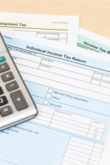 Tax form and calculator; document are mock-up