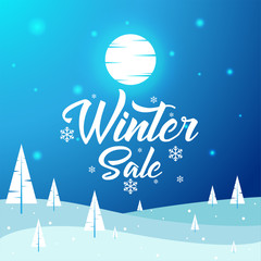 Fototapeta na wymiar Winter Sale - Beautiful Winter Landscape, Flat, New Year, Vector Illustration