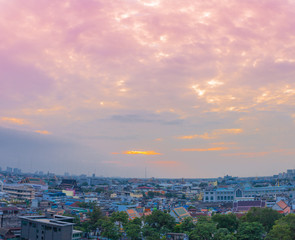  red sunset at Wat Pha Kaew temple of emerald Buddha and Grand Palace.