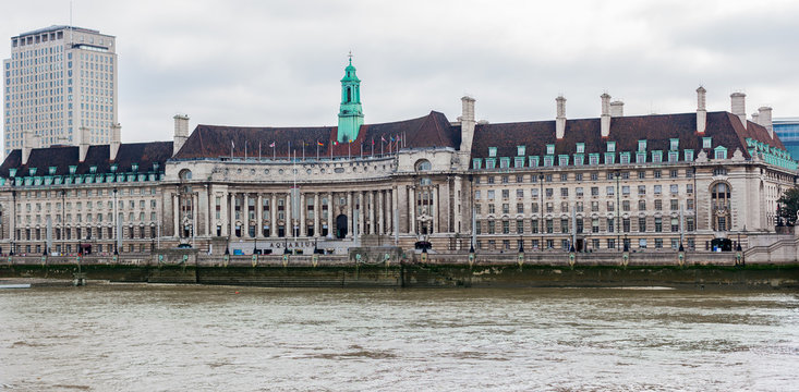 Architecture at River Thames, County Hall, London, England