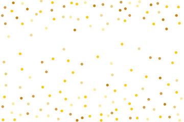 Background with Golden glitter, confetti. Gold polka dots, circles, round. Typographic design. Bright festive, festival pattern 