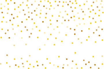 Background with Golden glitter, confetti. Gold polka dots, circles, round. Typographic design. Bright festive, festival pattern 