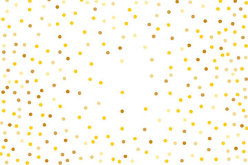 Background with Golden glitter, confetti. Gold polka dots, circles, round. Typographic design. Bright festive, festival pattern 