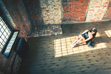 Ballerina dancing indoor, vintage. Healthy lifestyle ballet © petunyia