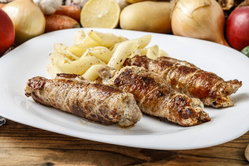 Meat stuffed with mushrooms