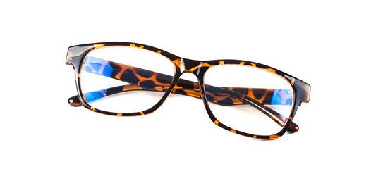 brown eyeglasses on white background isolate