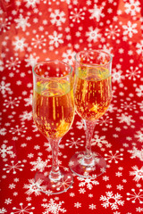 glasses of champagne and Christmas decorations