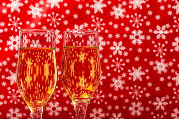 glasses of champagne and Christmas decorations