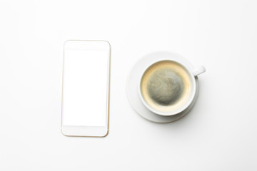 White smartphone with blank screen