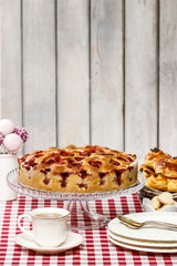 Strawberry pie on cake stand