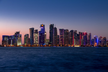 Fototapeta na wymiar Doha Skyscrapers and Evening