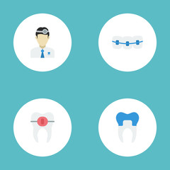 Obraz na płótnie Canvas Flat Icons Orthodontist, Dental Crown, Brace And Other Vector Elements. Set Of Enamel Flat Icons Symbols Also Includes Alumina, Dentist, Dental Objects.